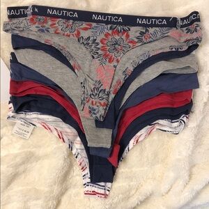 Nautica Gray Floral and Navy Bikini Panty Bundle 7-pack